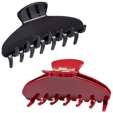 2PCS Big Acetate Hair Claw Clip 4 Inch Solid Color Cherry Red Black