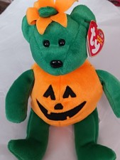 VINTAGE 2002 "TRICKY" TY BEANIE BABY GREEN PUMPKIN BEAR w/TAG - RETIRED