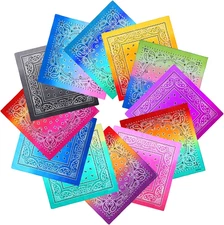 12 Pack Novelty Gradient Cotton Bandanas Paisley Print Head Wrap Handkerchief