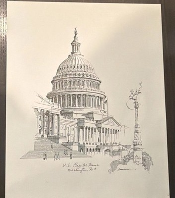 Vintage Don Cannavaro U.S. Capitol Dome Signed Washington DC Print 