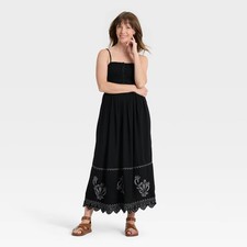 Women Sleeveless Button-Front Smocked Maxi Sundress - Universal Thread Black