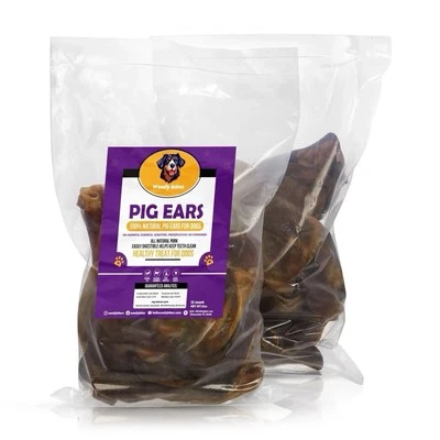 WOOFY BITES 100% Natural Whole Pig Ear Dog Treat - 10 Pack Healthy Pig Ears.