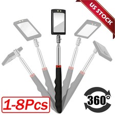 8X Inspection Mirror LED Light Mechanic Telescoping illuminate Swivel Extendable