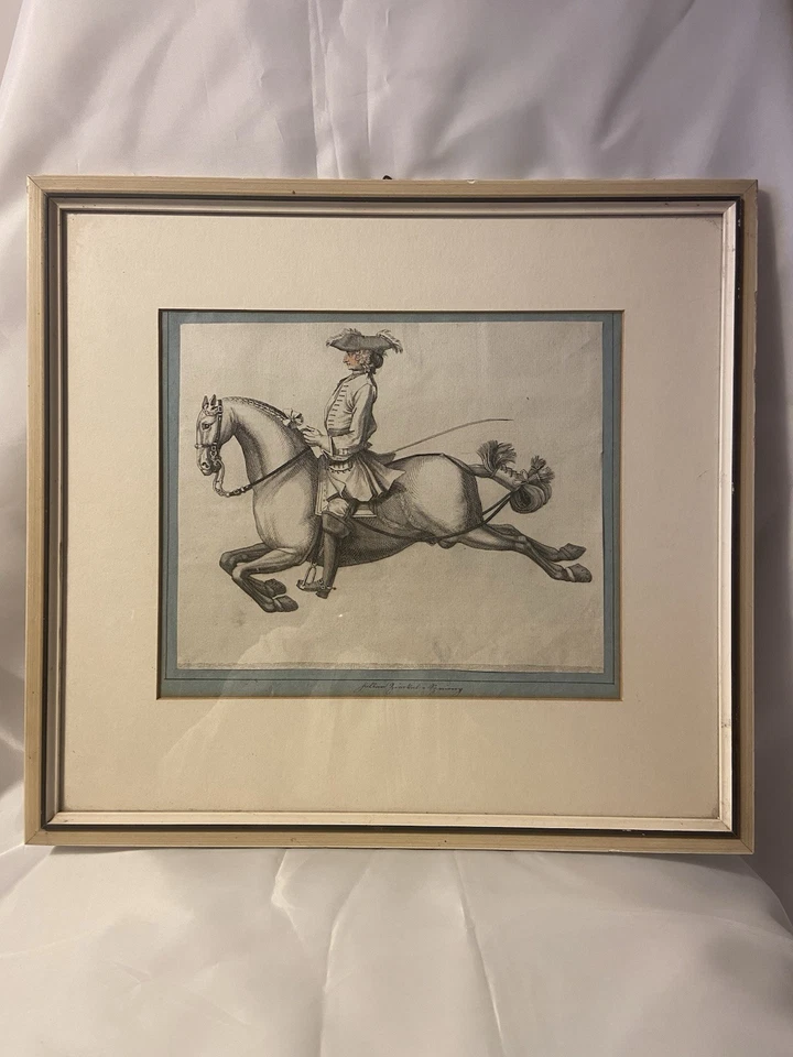 Kupferstich 22x18cm Pferd Reiter weiss Gerahmt Signiert - Bild 2 von 4