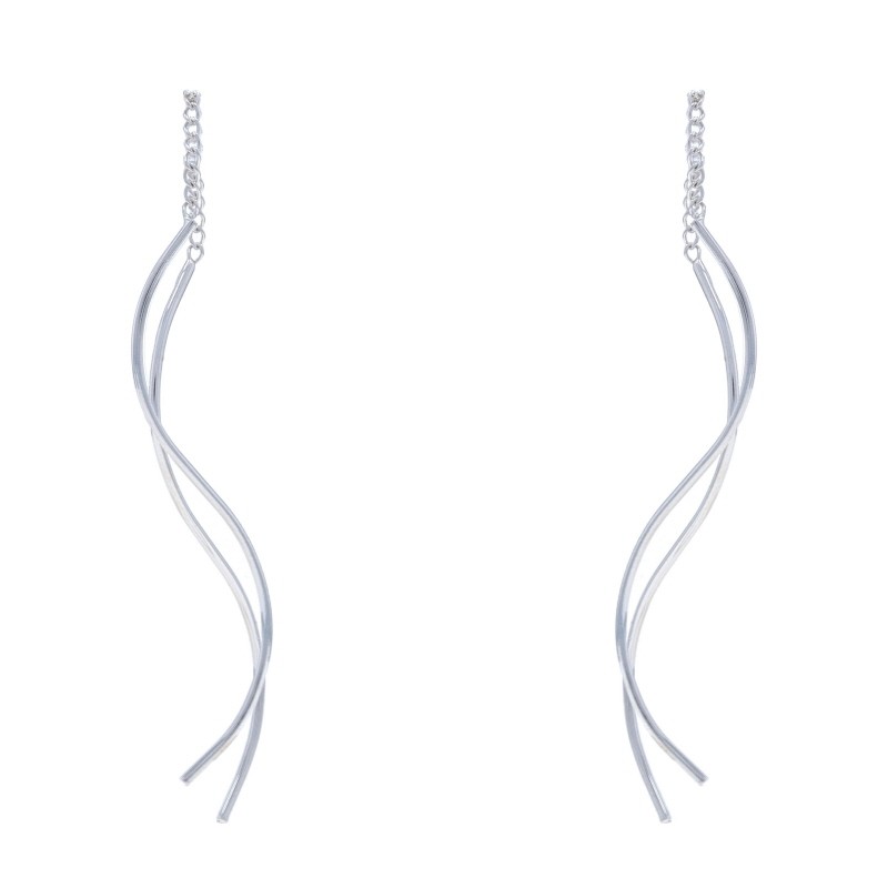 White Gold Wavy Threader Dangle Earrings 14k Mini… - image 1