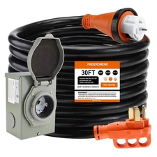 Finderomend 30 ft 50 Amp Generator Cord and Power Inlet Box Combo Kit, Pre-Dr...
