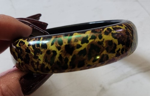 Vintage Acrylic Black And Leopard Bankle Bracelet Size 8 - Picture 5 of 9