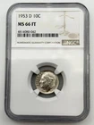 1953-D Roosevelt Silver Dime 10C NGC MS66 FT Full Torch Gem US 90% Coin BM1
