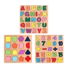 Kids Alphabetic Arithmetic Number Geometric Shapes Wooden Puzzle Montessori