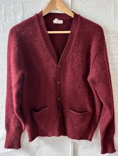 EUC VTG 50'S-60'S FUZZY SHAG MOHAIR BURGUNDY RED KURT COBAIN CARDIGAN SWEATER M
