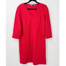 Boden Shift Dress Womens sz 10R Ottoman Knit Red Ribbed Pockets office Red