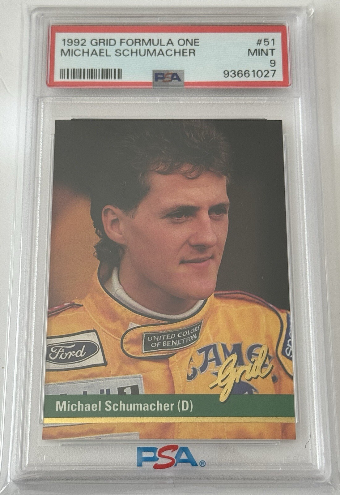 1992 Grid Formula One MICHAEL SCHUMACHER RC #51 / PSA 9 Mint