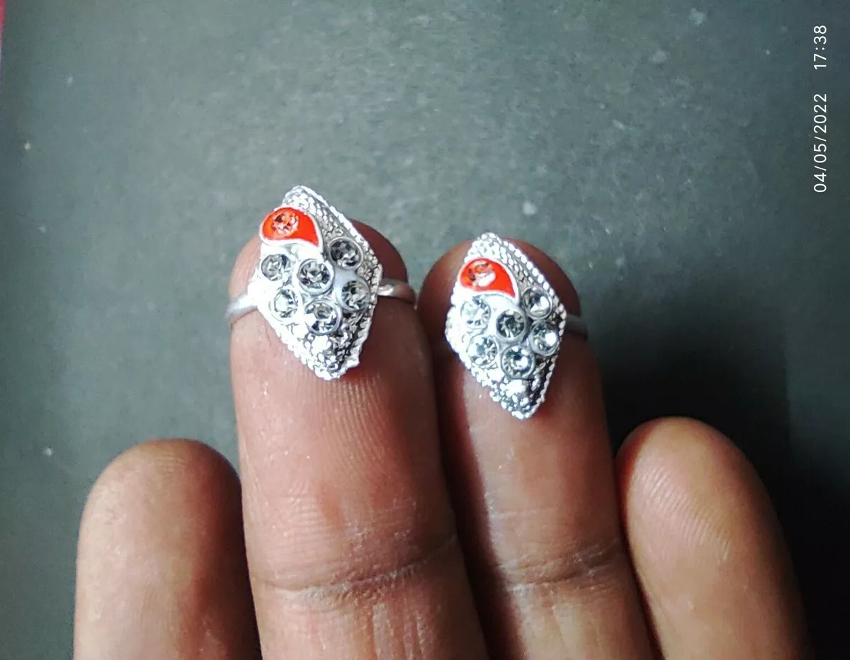 Indian designer ethnic bridal silver tone boho hippie bichiya toe ring set 07