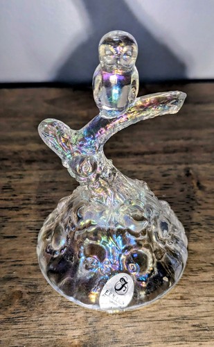 Fenton Iridescent Glass Owl on a Branch Ring Holder Excellent Condition - Picture 3 of 8
