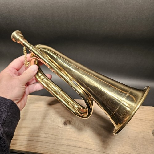 11" Antique Style Military Parade Cavalry Solid Brass Bugle - Picture 4 of 24