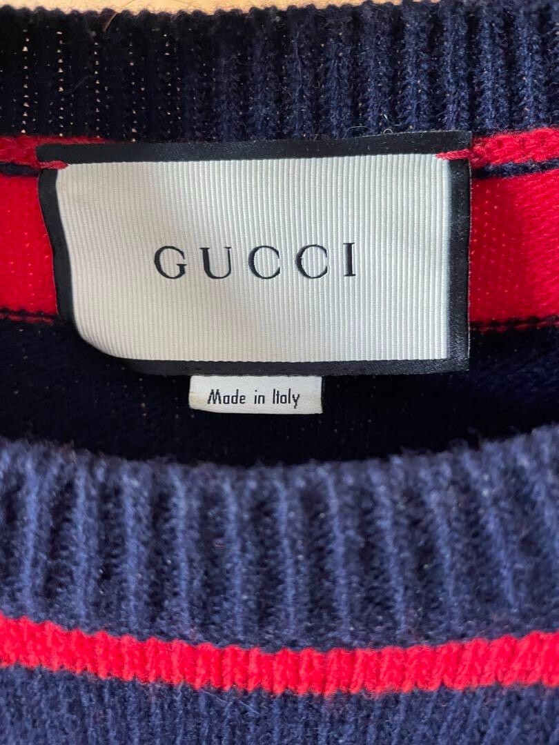 GUCCI Bee motif crew neck sweater Knit Border Bee Embroidery