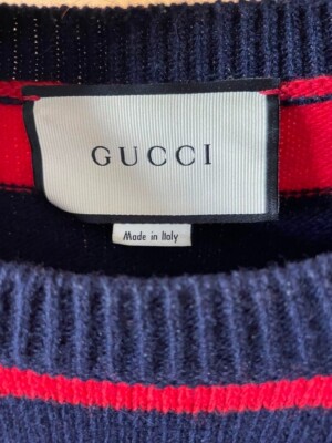 GUCCI Bee motif crew neck sweater Knit Border Bee Embroidery