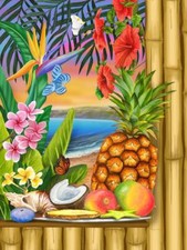 Ceramic Backsplash Tile Mural Fruit Vegetable Kitchen/Bathroom - Tropical Feast