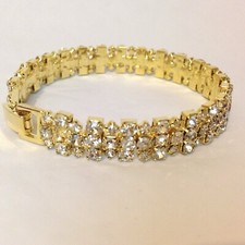 White Sparkling Crystal Bridal Gold Bangle Wedding Formal Occasions Prom Gift