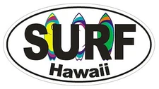 Surf Hawaii Oval Bumper Sticker or Helmet Sticker D1348 Surf Surfing Surfer