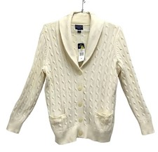 Vintage Chaps Classics Cable Knit Cardigan Pockets Ivory Womens Size 1X NEW