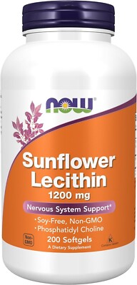 Now Foods Sunflower Lecithin 1200 mg 200 Softgels GMP Quality Assured, Kosher,