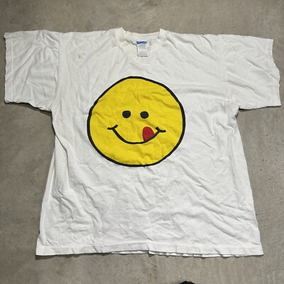 Vintage 90s Smiley Face Graphic T shirt Adult XL White Humor