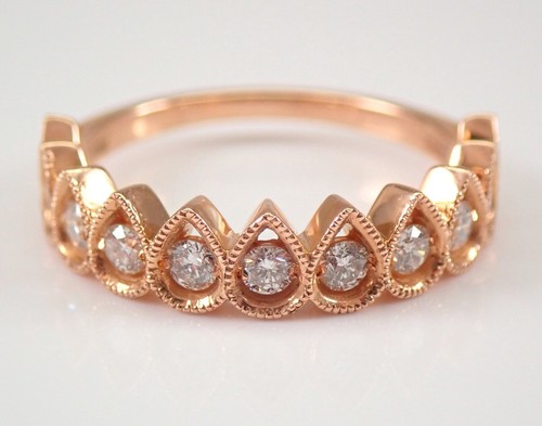 Fede Nuziale Impilabile Oro Rosa 14K Diamanti Fascia Anniversario Misura 7,25 - Foto 4 di 7