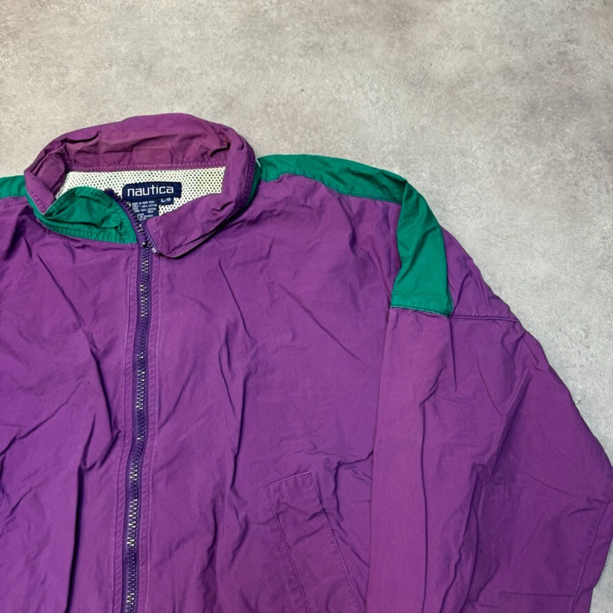 Nautica Sailing Jacket Mens Full Zip Y2K Vintage Rain Coat, Purple, Large image 3
