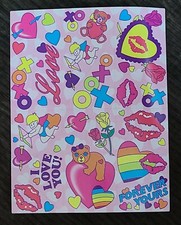 vintage Lisa Frank sticker sheet Teddy Bear Cupid Hearts 1989 Love S134