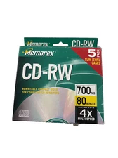 Memorex CD-RW 5-Pack Rewritable Discs in Cases 700MB 80min 4X Sealed 