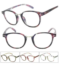 Woman Round Colorful Floral Frame Full Lens Magnified Reader Reading Glasses 
