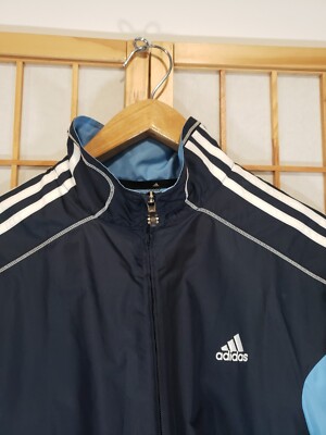 超美品！アディダスclimaproof 防水防風 スポーツジャケット ブルー L Adidas Climaproof Navy and Light Blue Full Zip Windbreaker