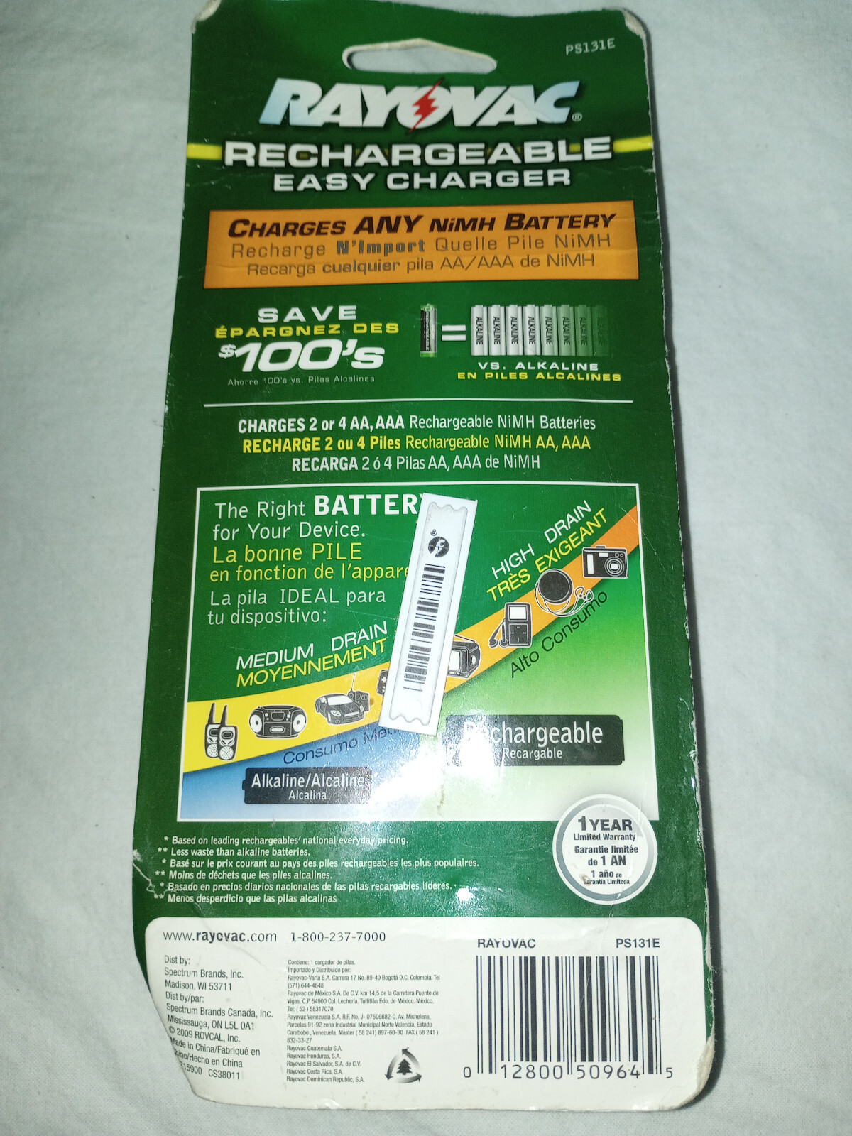 Rayovac Rechargeable Battery Charger AA AAA 4 at a time.4.NIMH