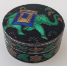 Sterling Silver 925 Enamel Pill/Snuff Box With Elephant Design 35g Collectable