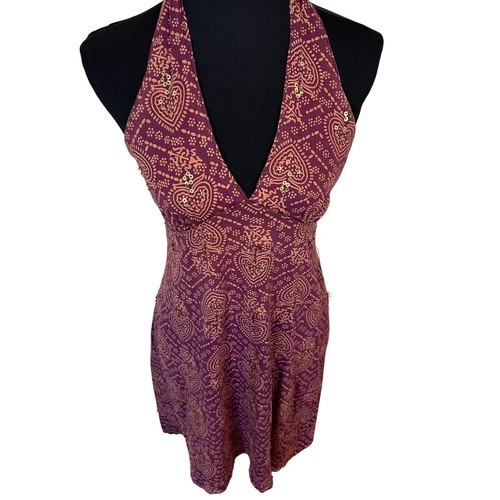 FREE PEOPLE Womens Dress Purple Sequin Cotton Sleeveless Mini Small Open Back