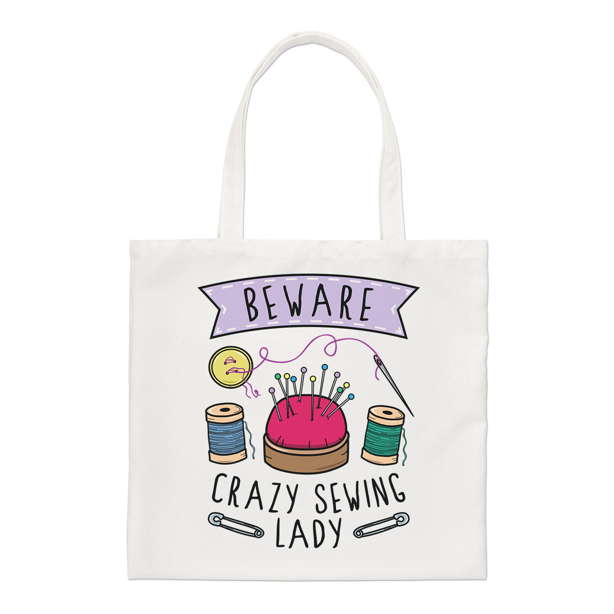 Beware Crazy Sewing Lady Regular Tote Bag Mum Mothers Day Girlfriend Crafts