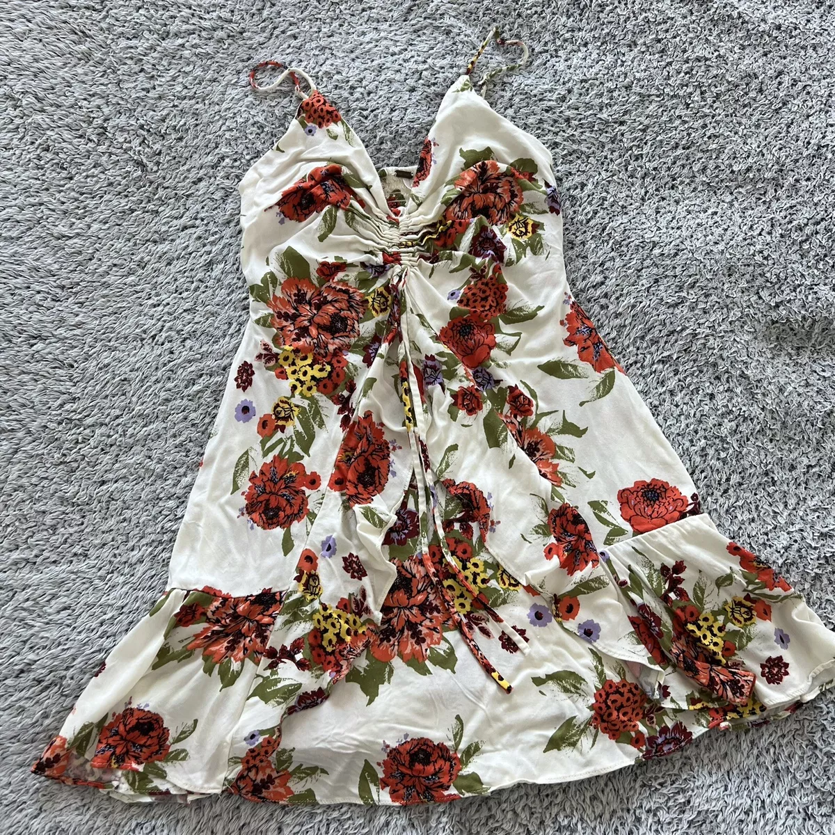 FREE PEOPLE Happy Heart Ruched Floral Print Mini Dress Size XS TP