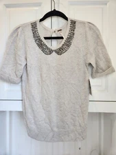 Free People Short Sleeve Sweater Top Size M Beige Color