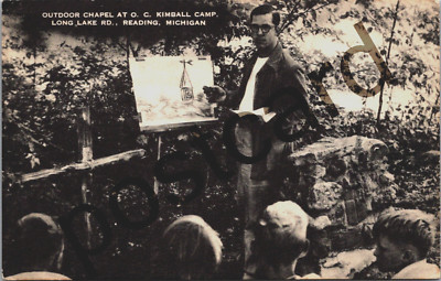 O. C. KIMBALL CAMP, Reading MI, outdoor chapel, postcard jj465