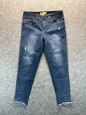 Democracy Jeans Women's 6 AB Technology Skinny Distressed Raw Hem Blue Denim