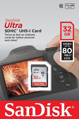 SanDisk Ultra 32GB SD SDHC Flash Memory Card Class 10 80MB/s 533X UHS-I HD 