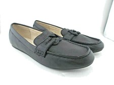 LANDS END womens shoes slip on flats multi size blk leather comfort loafers NEW