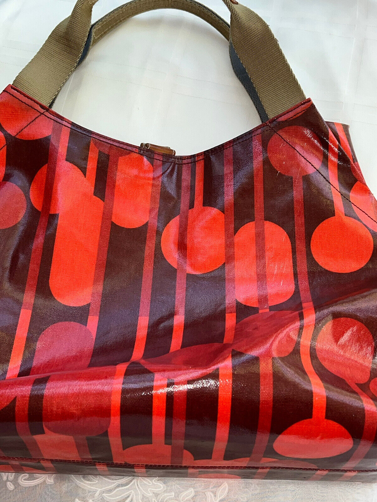 Orla Kiely Tote Handbag Hobo Large RED Wine Flora… - image 17