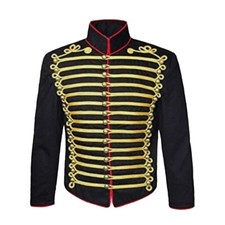 Men's Napoleonic Black Hussar Jacket Military Tunic Pelisse Jimi Hendrix Jackets