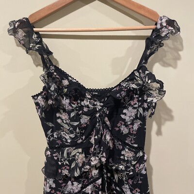 Love Sam Ruffled Layered Floral Print Maxi Dress Black XS