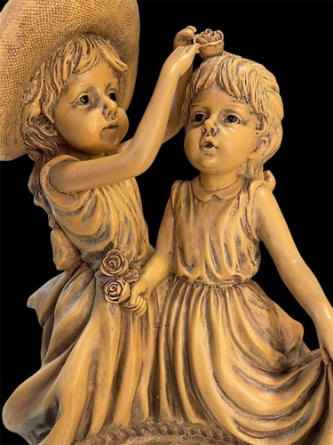 Estatua marrón vintage niñas vestir flor en cabeza resina hecha resina - Imagen 5 de 7