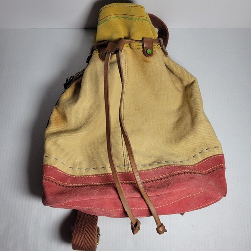 Lucky Brand Backpack Purse Bag Canvas Suede Leather Trim Boho Hippie