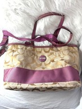 Coach Signature Canvas Tote Bag/Diaper Bag Pink Leather Trim  Shoulder Strap