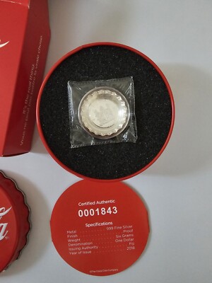 2018 Fiji Coca-Cola Bottle Cap Shaped 6g .999 Silver Proof $1 In